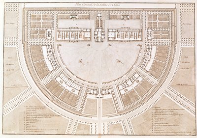 ルイセリエ（b.1757）によって彫刻されたショーの「理想的な都市」での塩作業の一般的な計画 作： Claude Nicolas Ledoux